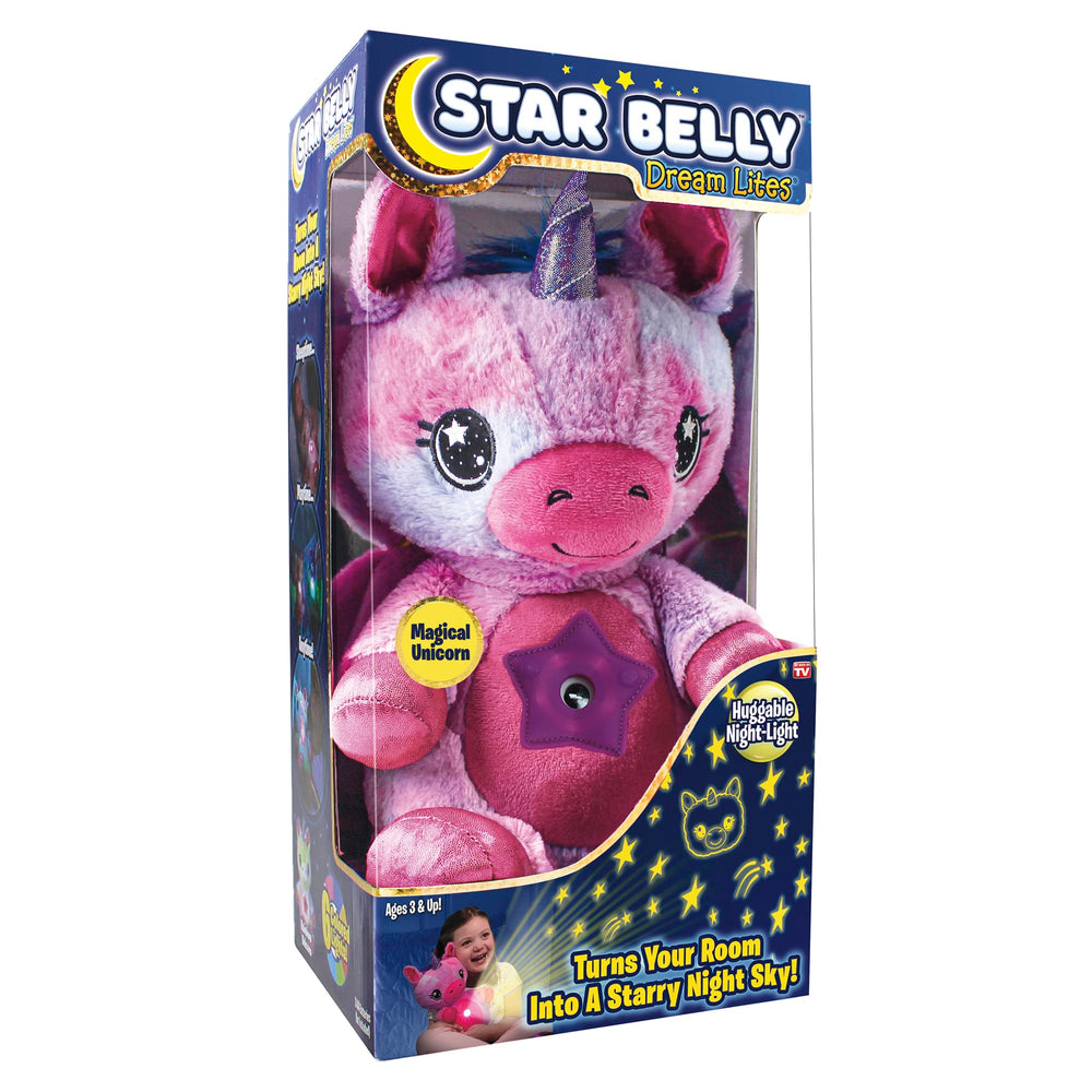 Ontel Star Belly Dream Lites unicorn projects twinkling stars on bedroom walls for a soothing bedtime.