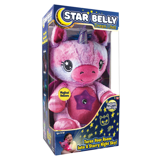 Ontel Star Belly Dream Lites unicorn projects twinkling stars on bedroom walls for a soothing bedtime.