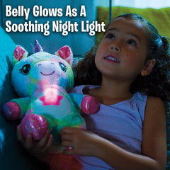 Soft plush unicorn offers a comforting bedtime buddy.