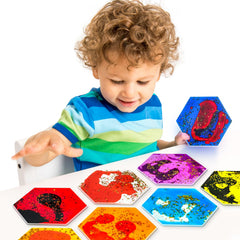 Onyoloy hexagonal gel toy enhances fine motor skills through squeezing and pinching.