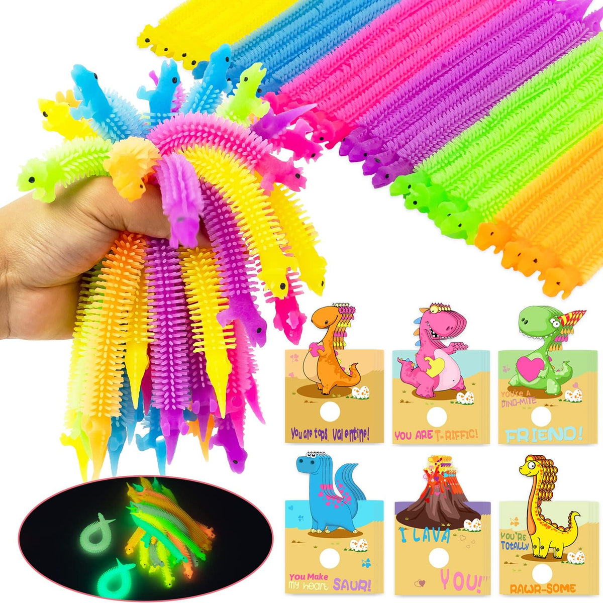 OOINQQ glow dinosaur strings in blue for party favors.