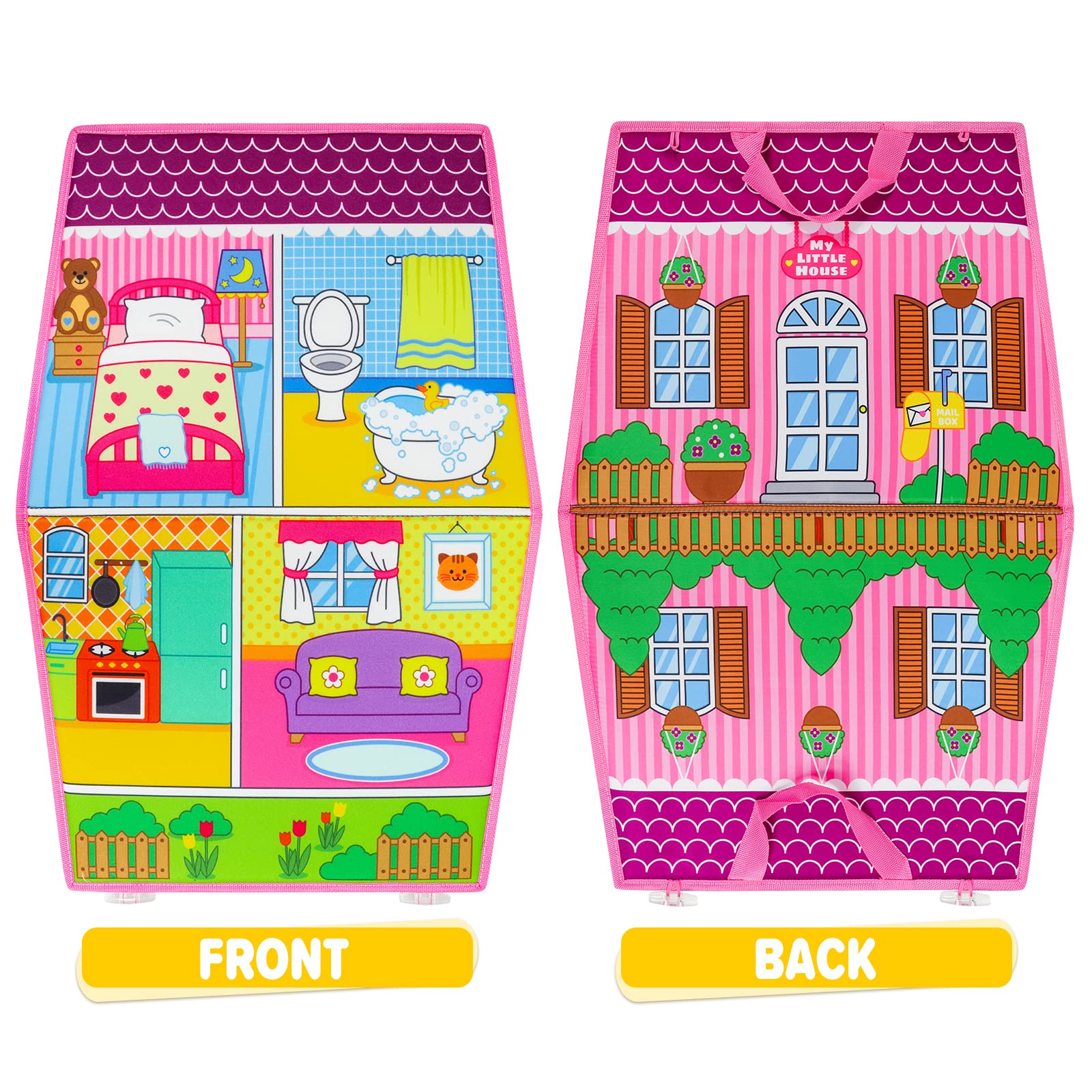 OKOOKO double-sided felt house enables varied storytelling scenes.