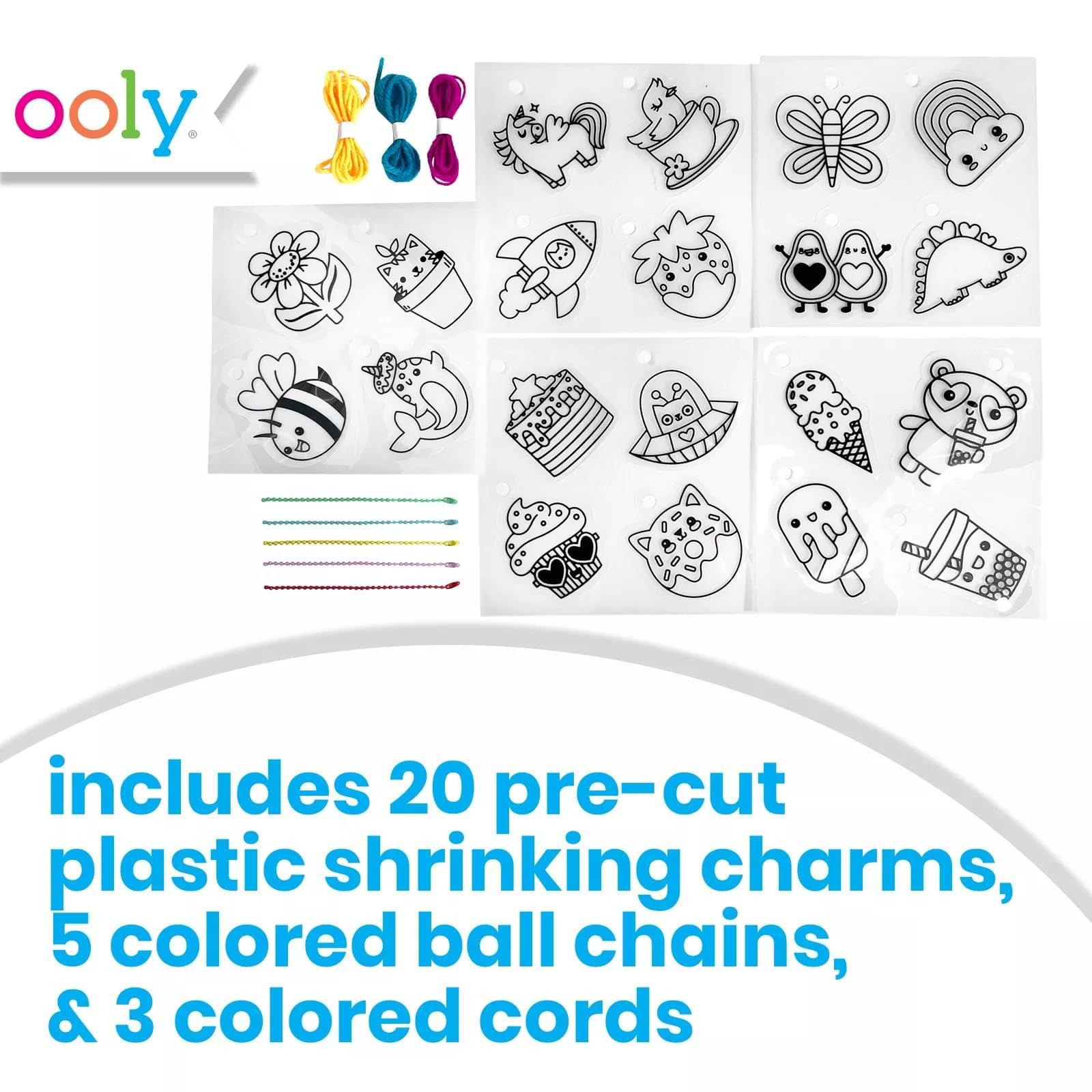 Ooly 20 pre-cut shrinking charms ready for quick personalization.