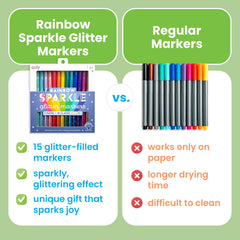 Ooly 2mm nib glitter markers demonstrating smooth, medium-width lines for outlining and shading.