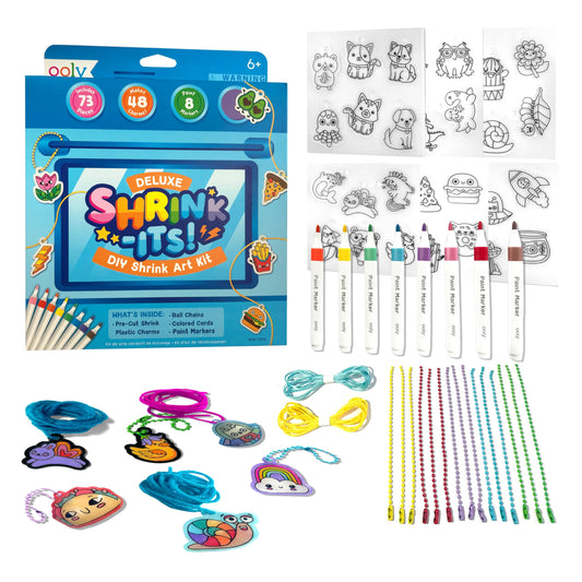 Ooly 74pc shrinking art kit precuts charms for mess-free crafting