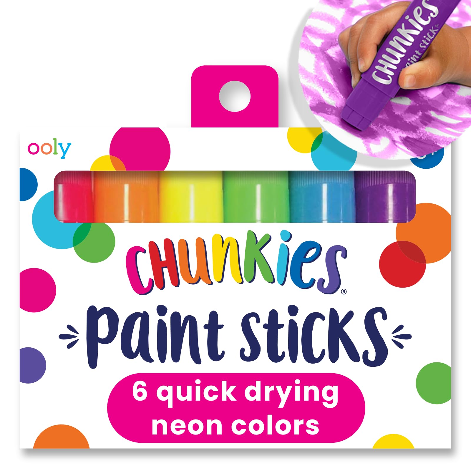 Ooly Chunkies neon paint sticks six-pack vibrant colors for mess-free kid's art