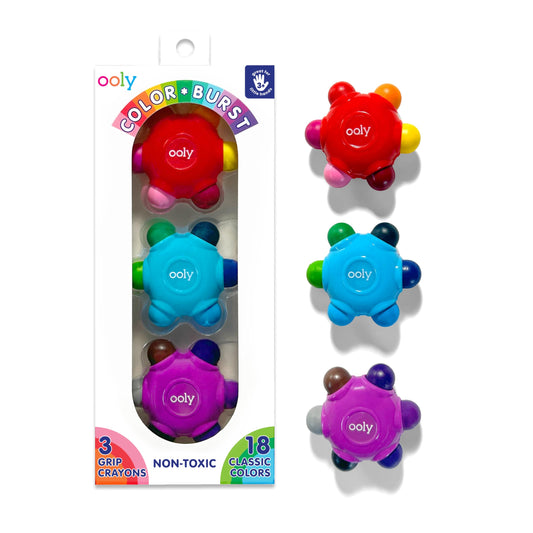 Ooly Color Burst Grip Crayon with flower shape for easy grip and vibrant colors.