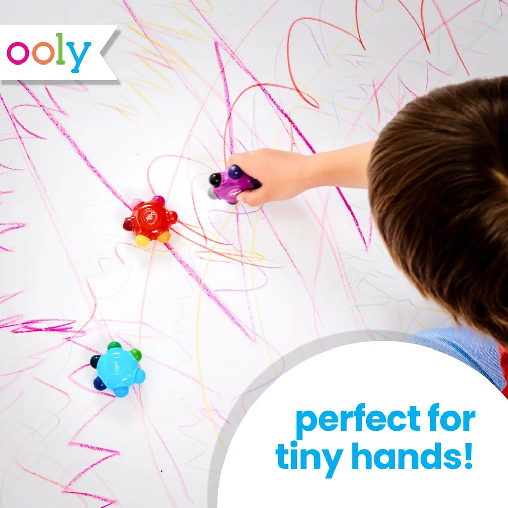 Three-crayon set from Ooly Color Burst Grip Crayons for color time at home.