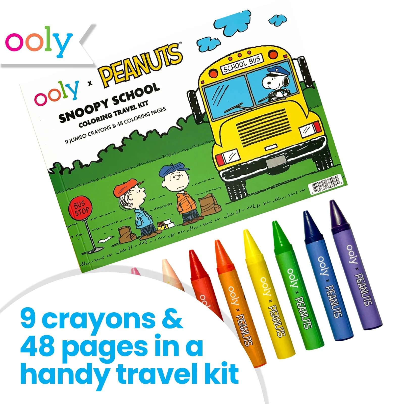 Ooly Peanuts jumbo crayons with large coloring pages, friendly for little hands.