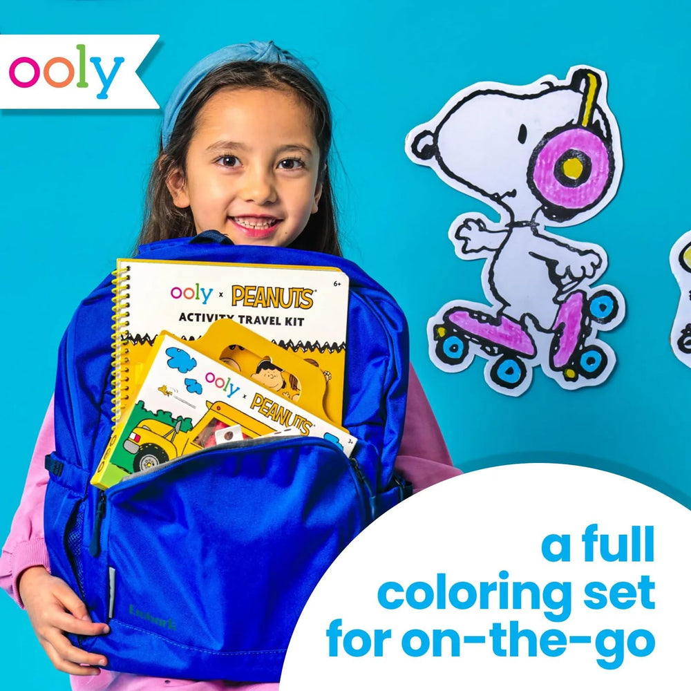 Ooly Peanuts travel art kit carrying case with crayons, keeps supplies organized on trips.