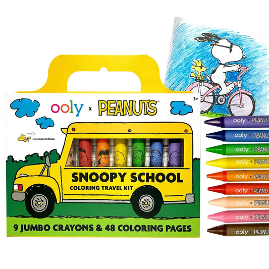 Ooly Peanuts travel art kit cover featuring Snoopy, ideal for on-the-go creativity.