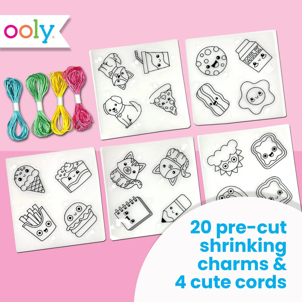 Ooly pre-cut shrinking charms ready to color, mess-free crafting.