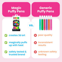 Ooly Puffy Paint Neon Pens demonstrate heat-activated puff effects.