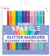 Ooly Rainbow Sparkle markers 15-pack front view, shimmering ink for bold art projects.