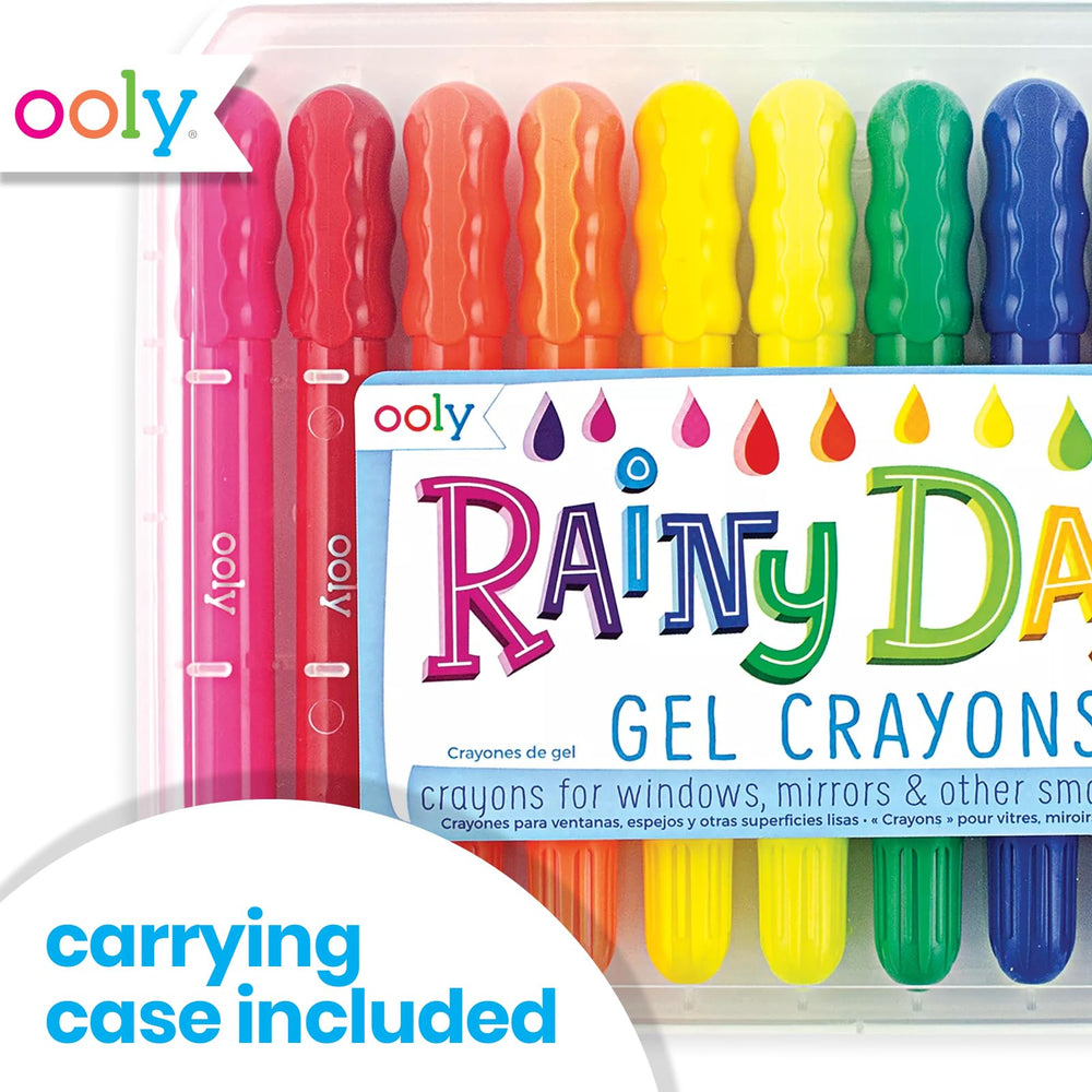 OOLY Rainy Dayz Gel Crayons come in a portable clear box for on-the-go art