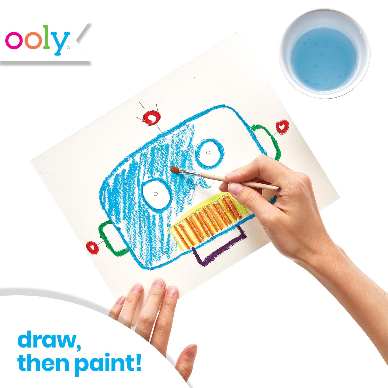 Ooly Smooth Stix gel crayons wipe clean with water for easy cleanup.