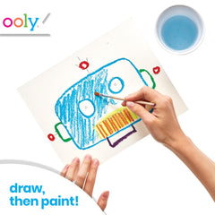 Ooly Smooth Stix gel crayons wipe clean with water for easy cleanup.