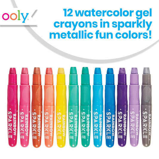 Close-up of buttery glide of Ooly glitter gel crayons on paper