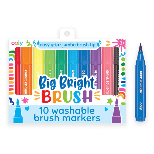 Ooly thick washable markers with brush tip for easy grip and bold lines.