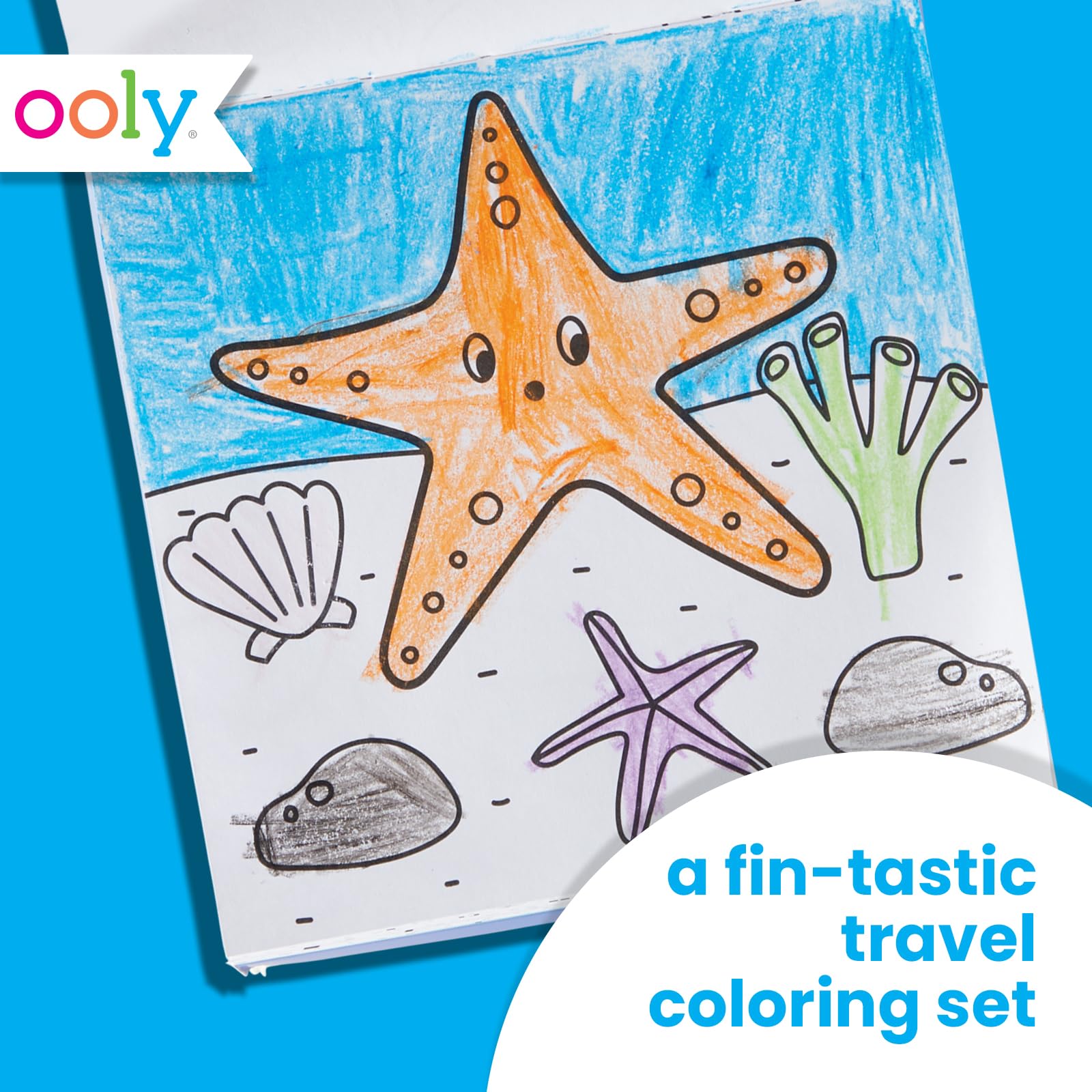 Ooly Travel Art Kit sea life pages offer colorful scenes for travel coloring.