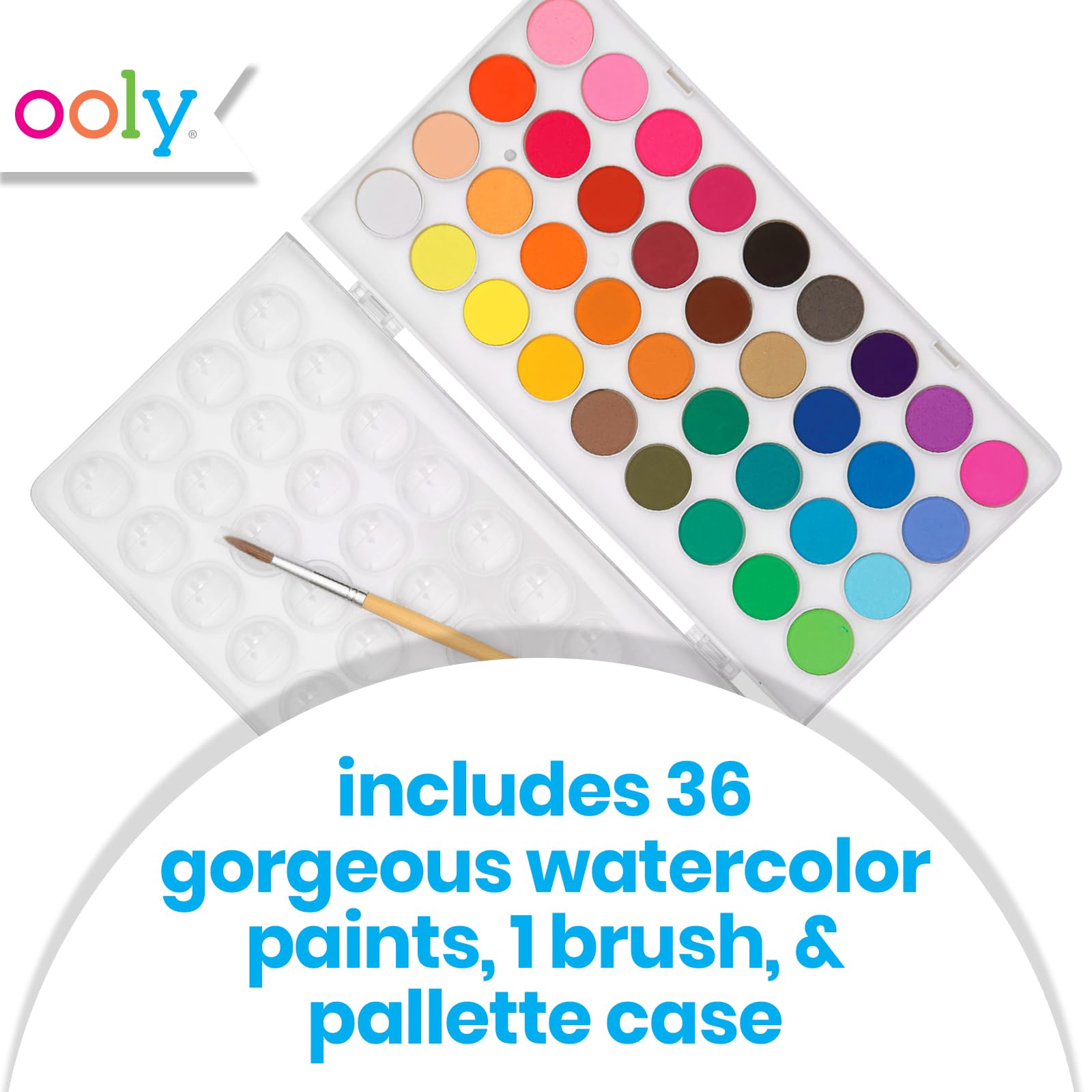 OOLY watercolor pods kit shows a brush included for easy painting sessions