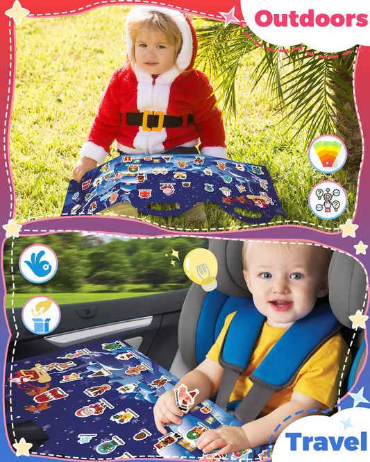 Oomloid Christmas sticker close-up on waterproof PVC material for durable, reusable play