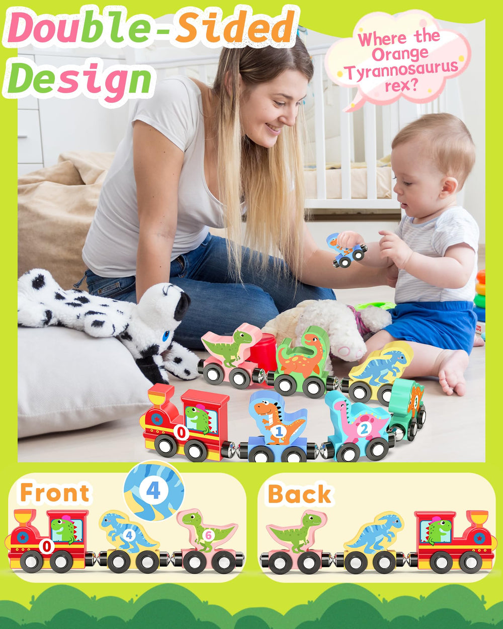 Oomloid dinosaur train car-1 magnetic car supports sequencing and fine motor skills