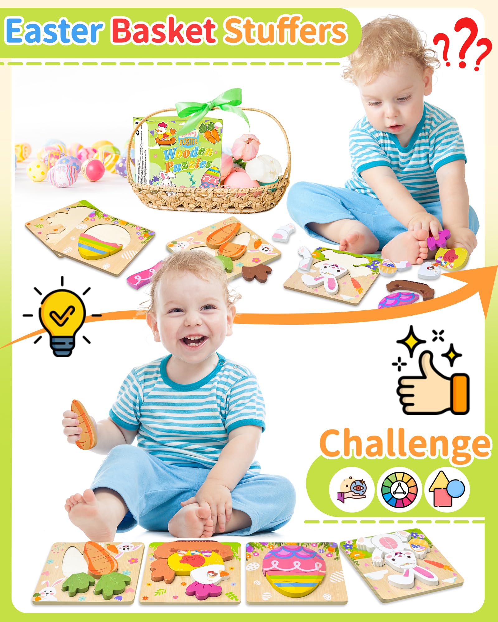 Oomloid Easter carrot puzzle design supports shape matching and color recognition