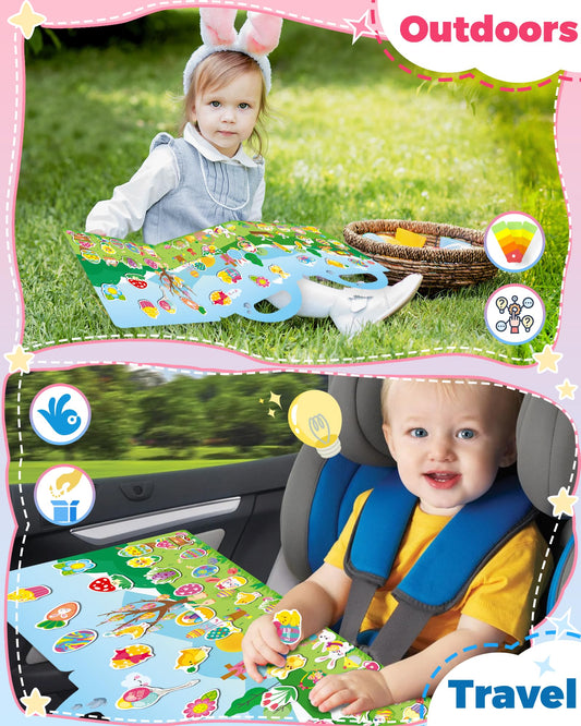 Oomloid Easter sticker book child using stickers for imaginative play and fine motor skills