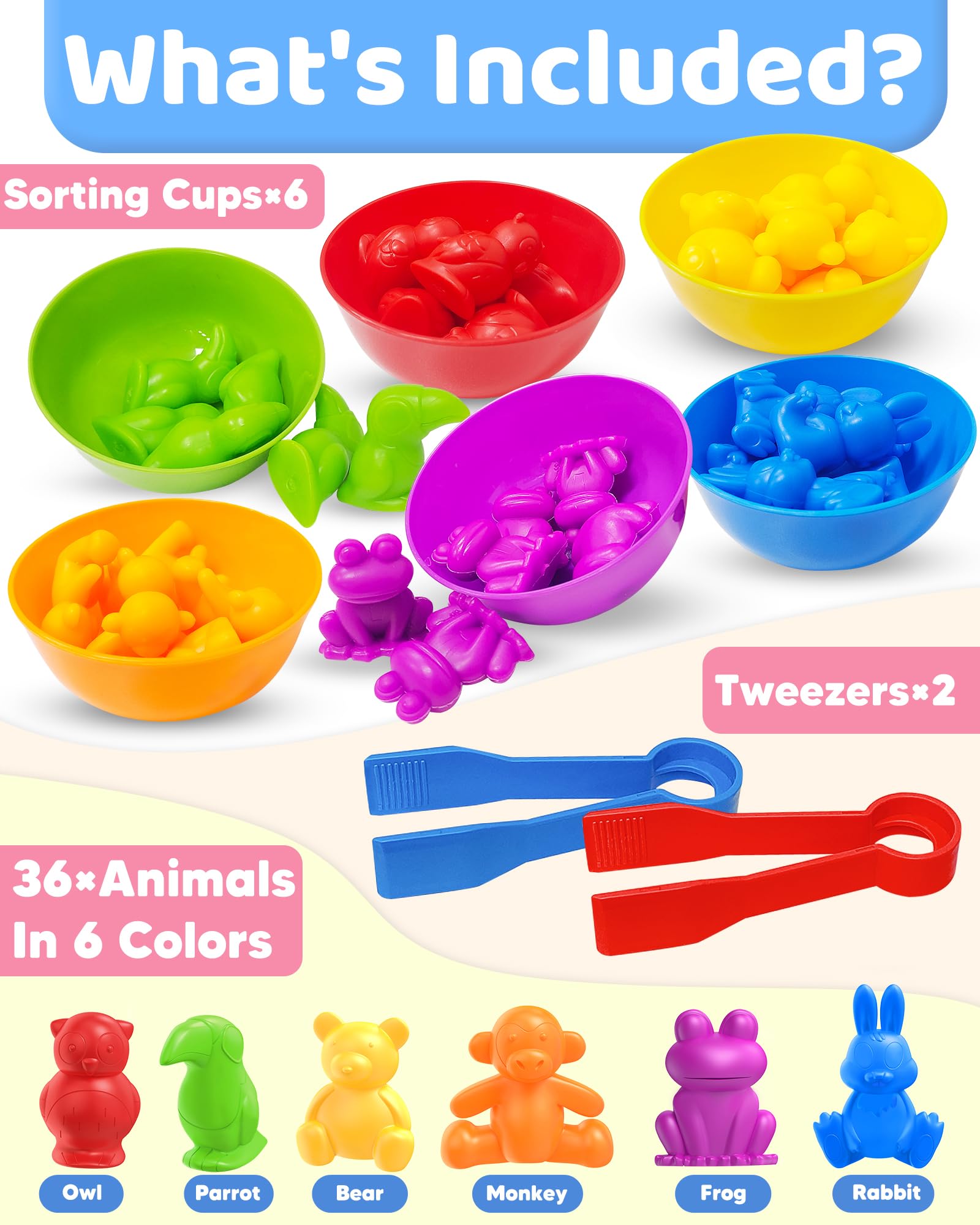 Oomloid rainbow sorting bowls aiding color matching and organization.