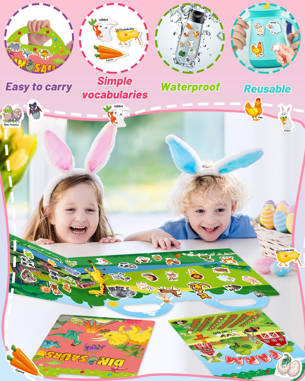 Oomloid toddler sticker book travel activity; ideal for car trips and quiet play.