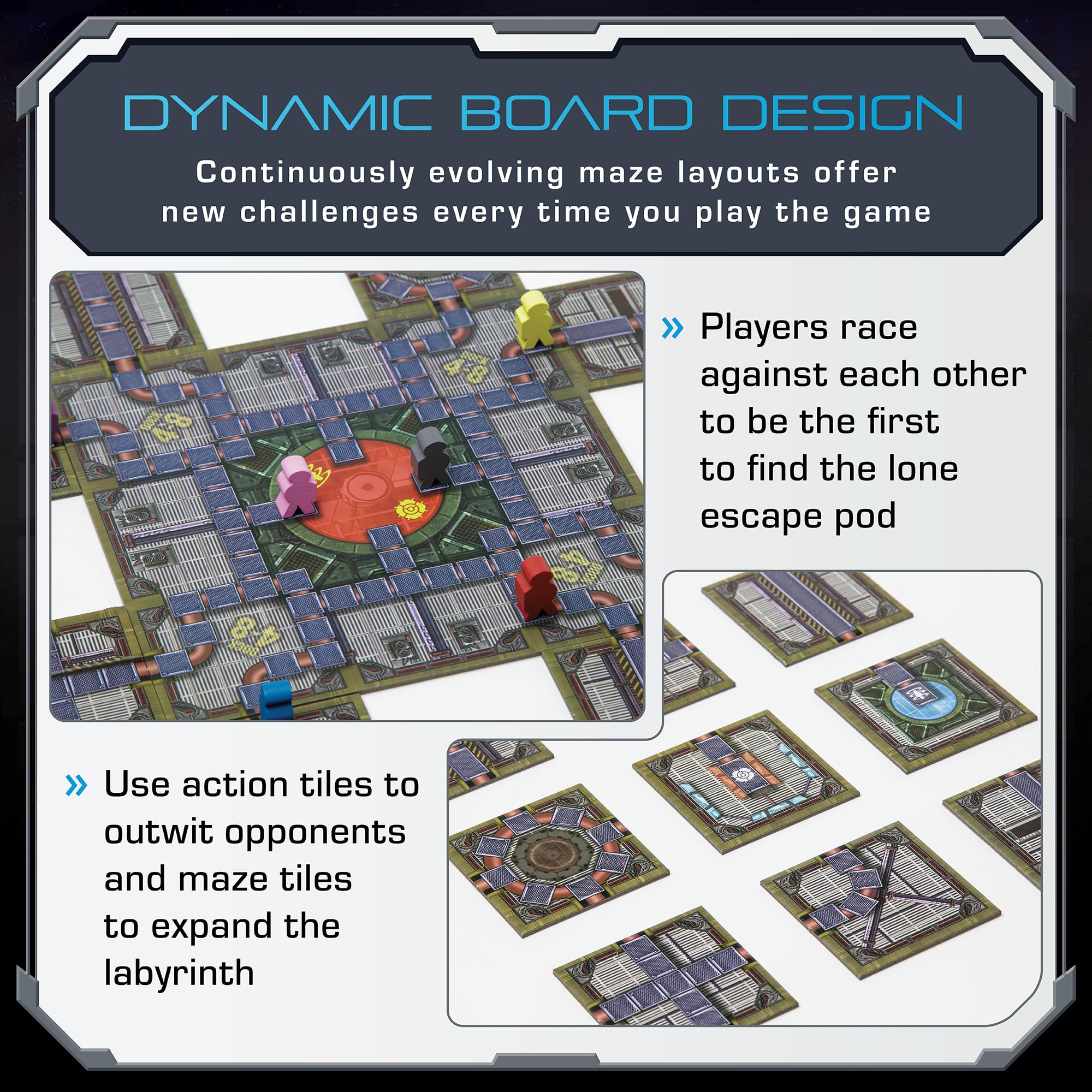 OOMM Games No Escape dice and meeples support decisive moves for 2–8 players