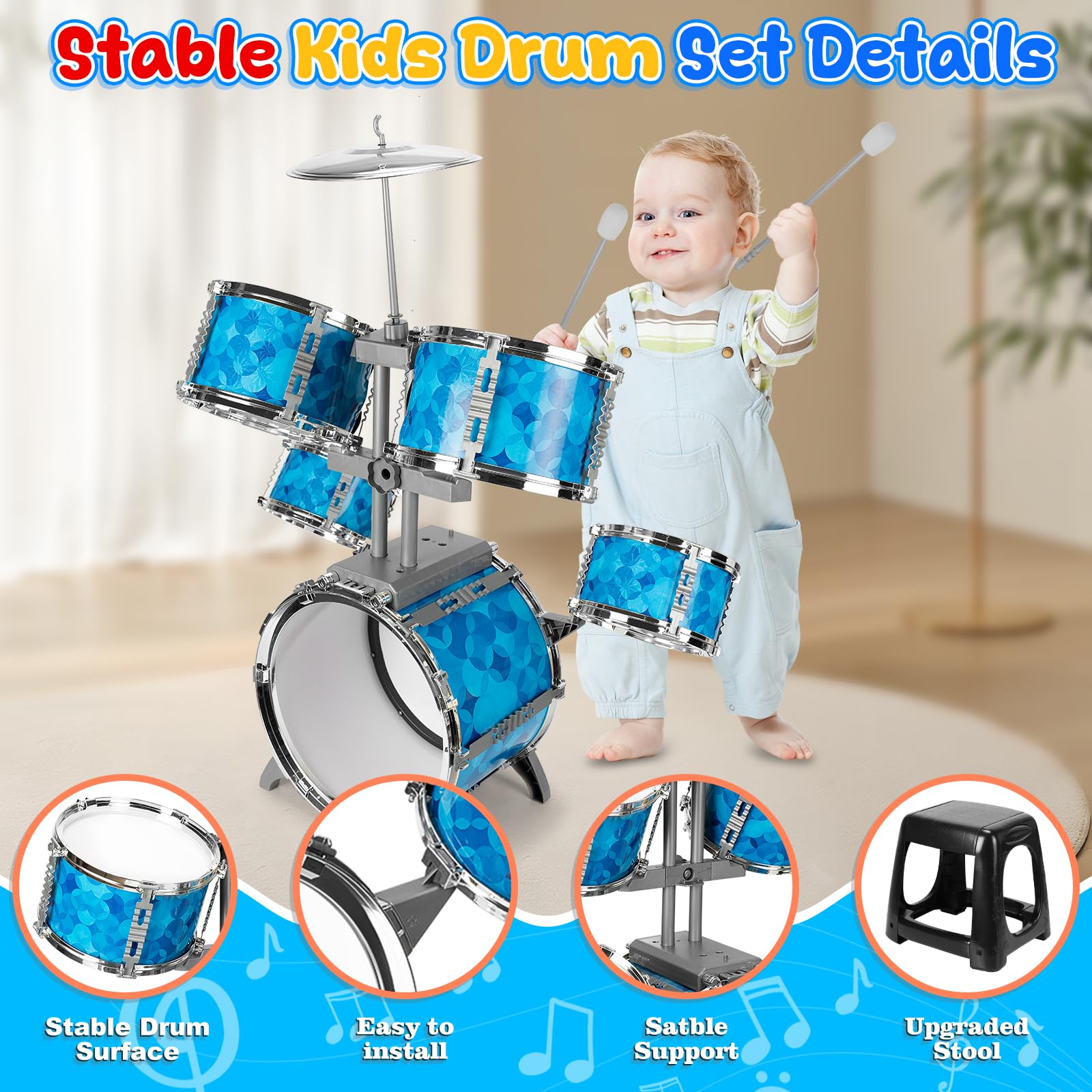 OoneWiser Kids Drum Stool provides stable seating during play