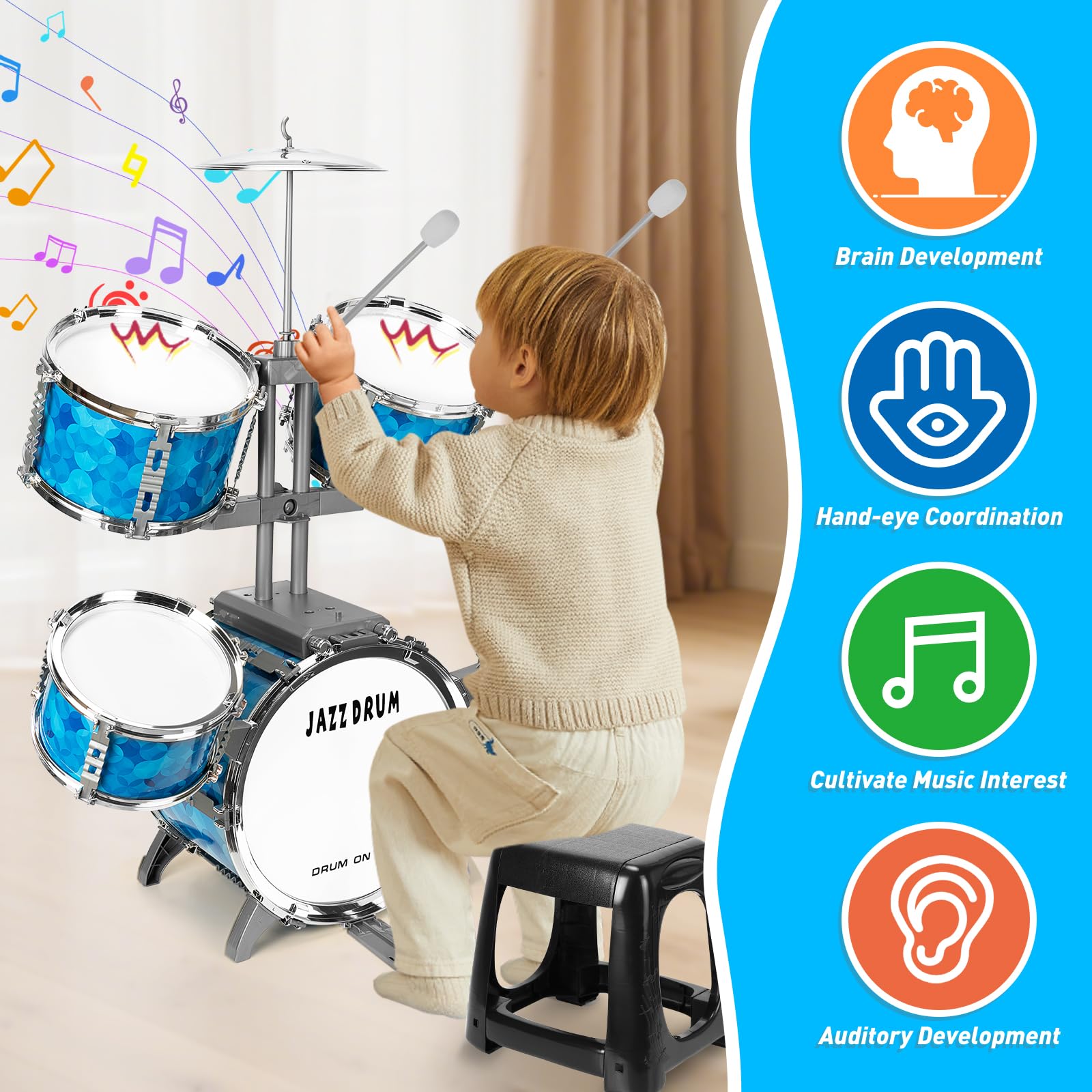 OoneWiser Kids Drum Set left mid drum supports early musical exploration