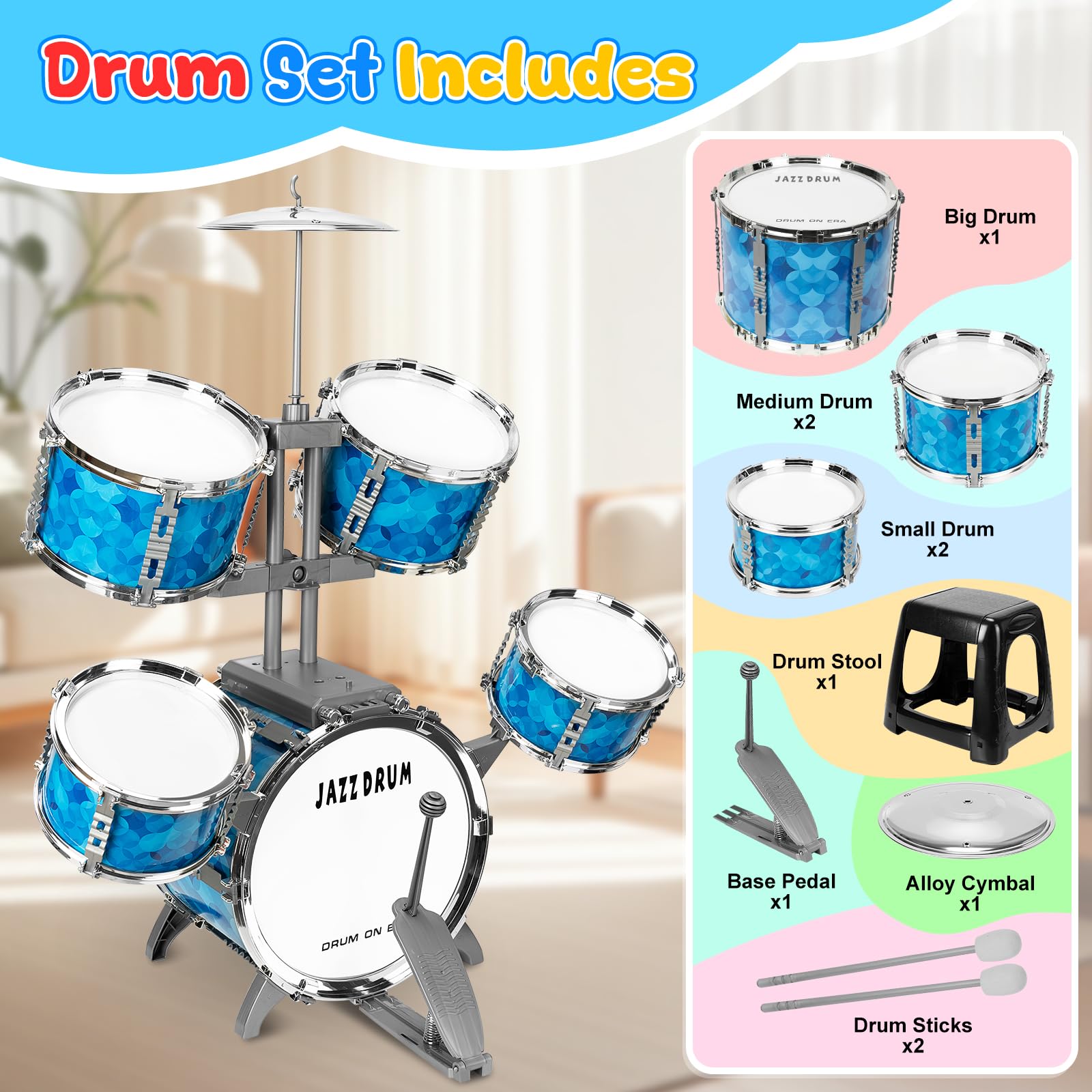 OoneWiser Kids Drum Set left small drum for pattern practice
