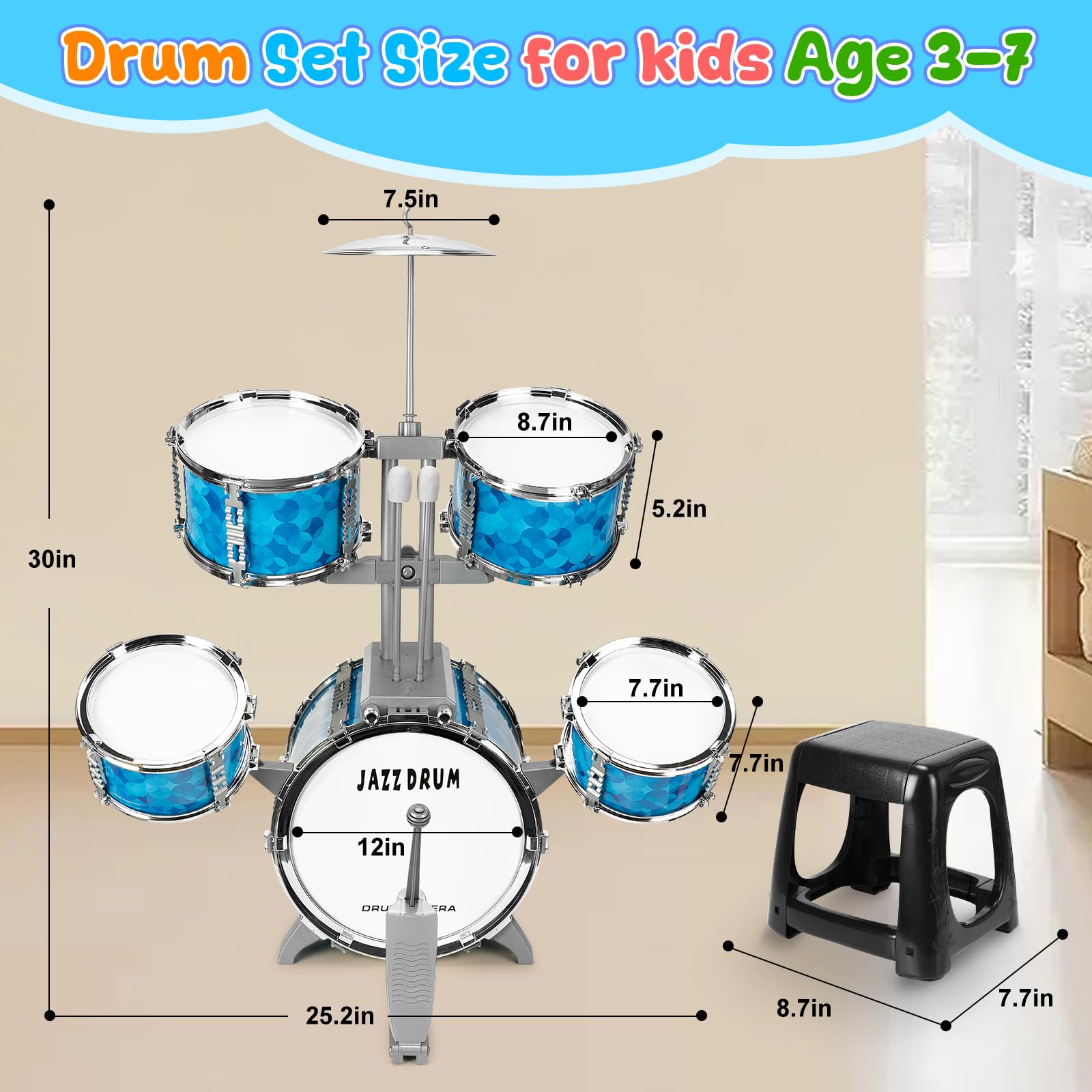 OoneWiser Kids Drum Set right small drum encourages timing and play
