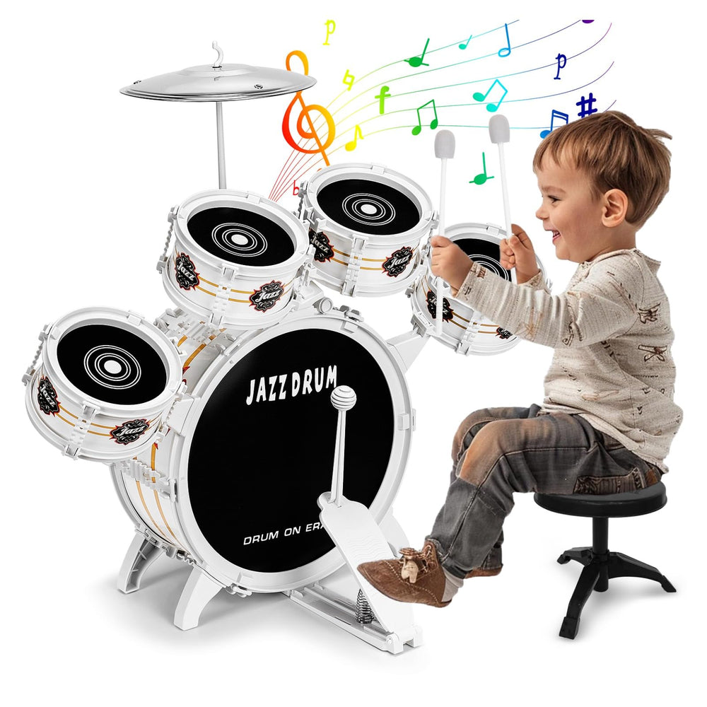 OoneWiser Kids Drum Set front view for toddlers with five drums and cymbal.