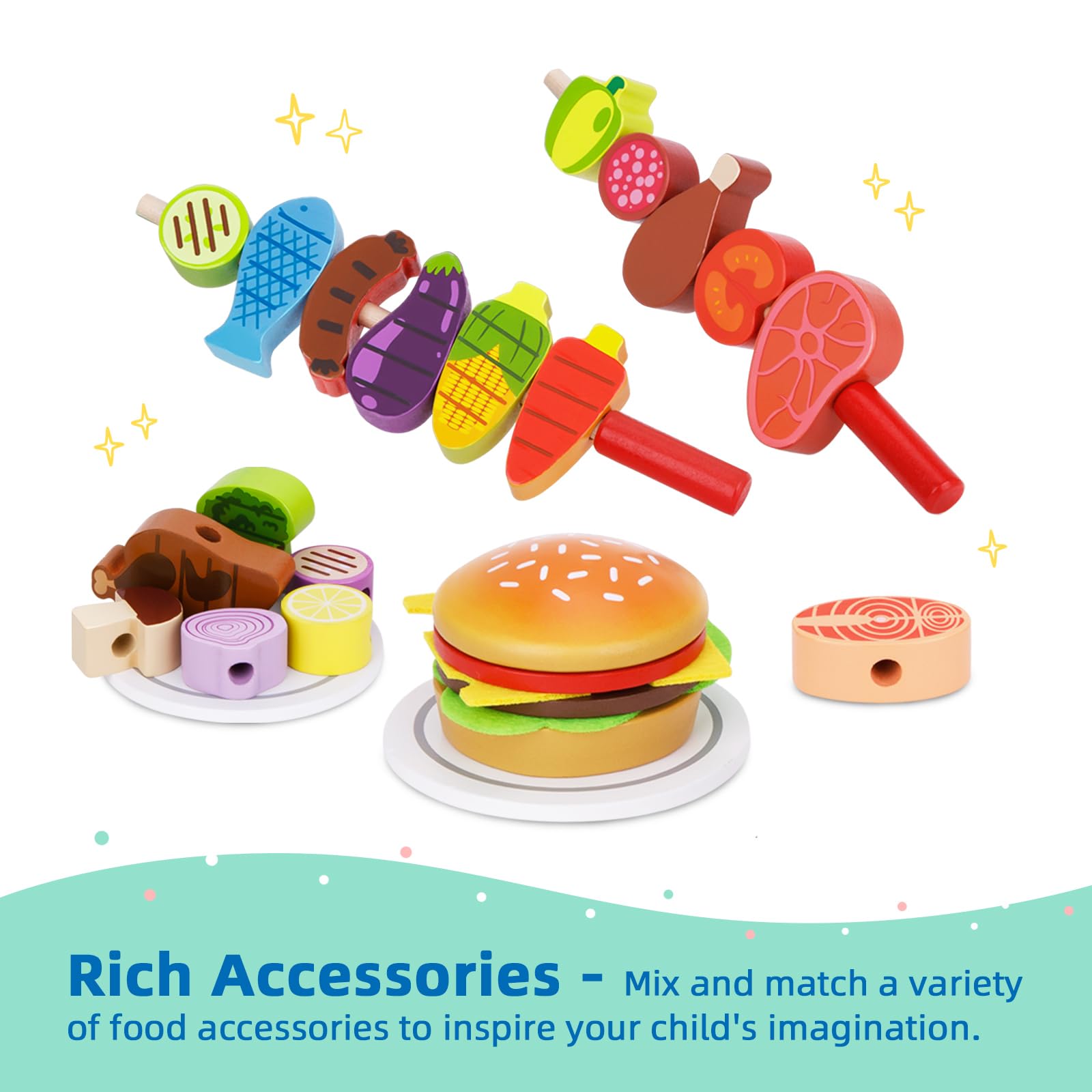 OOOK wooden grill tools set supports role play and grasping skills