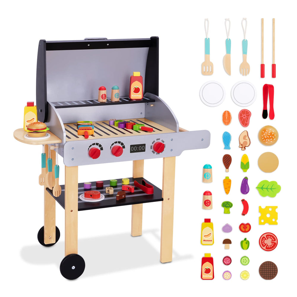 OOOK wooden play barbecue grill for imaginative pretend cooking indoors
