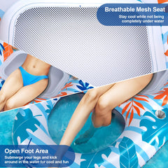 Ooopsiun inflatable pool float wide-surface design provides roomy lounging.