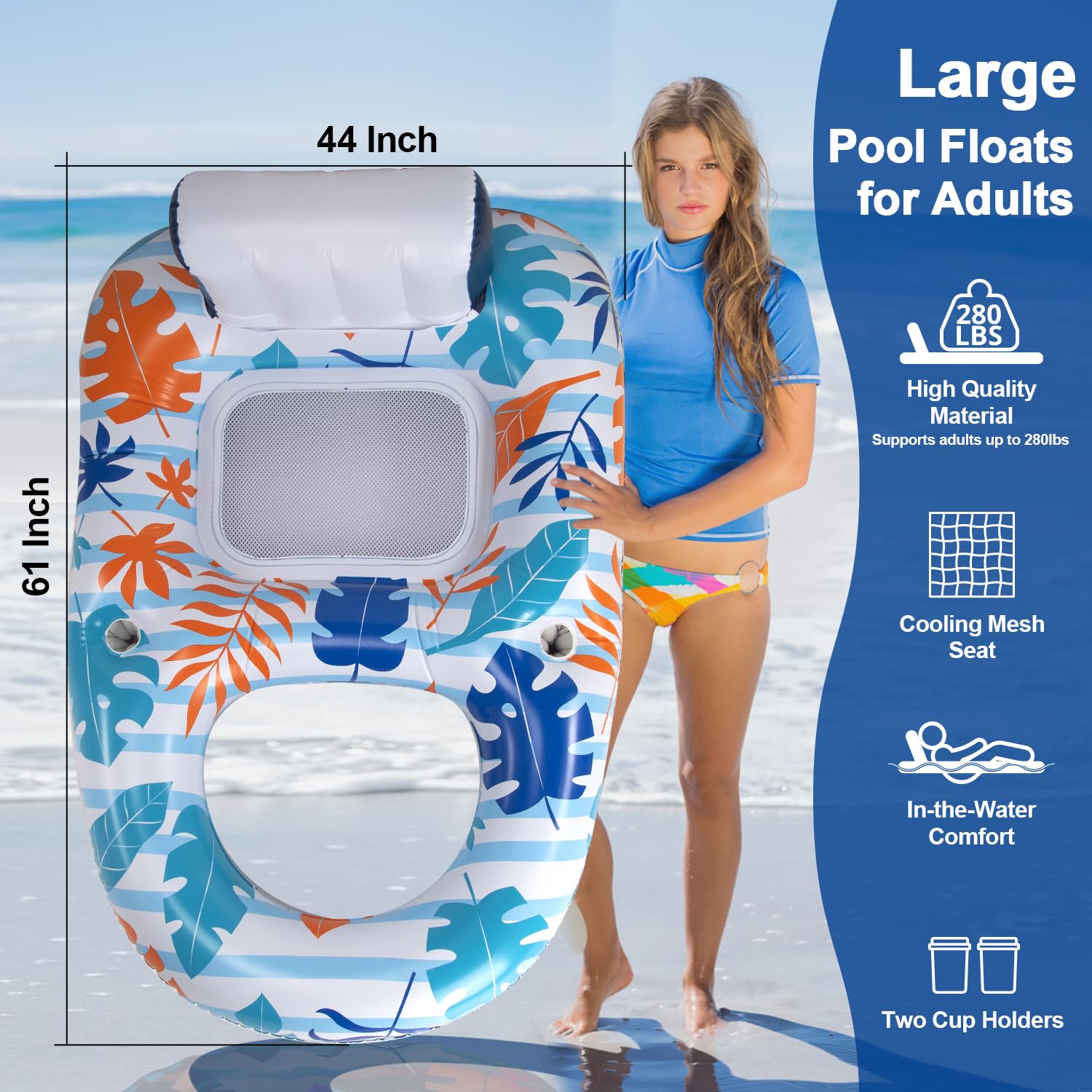 Ooopsiun pool lounger made of durable vinyl for longevity and daily use.