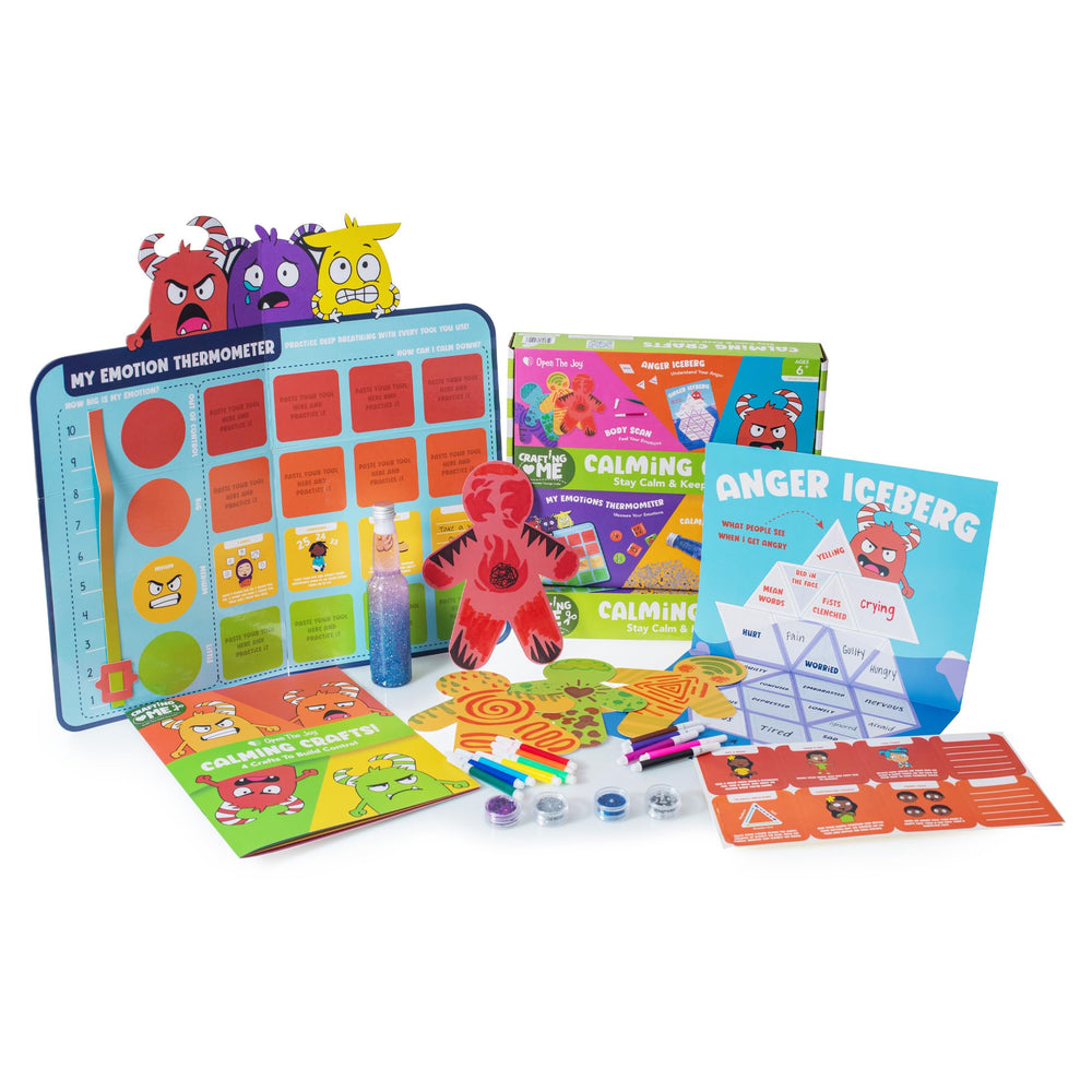 Open The Joy calming crafts kit all contents arranged for easy setup.