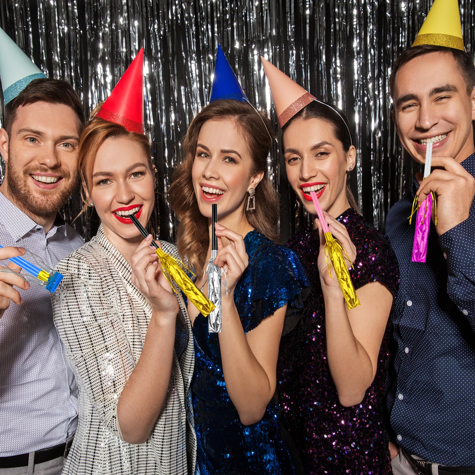 Openfly multicolored fringed noise makers add vibrant color to parties and gatherings.