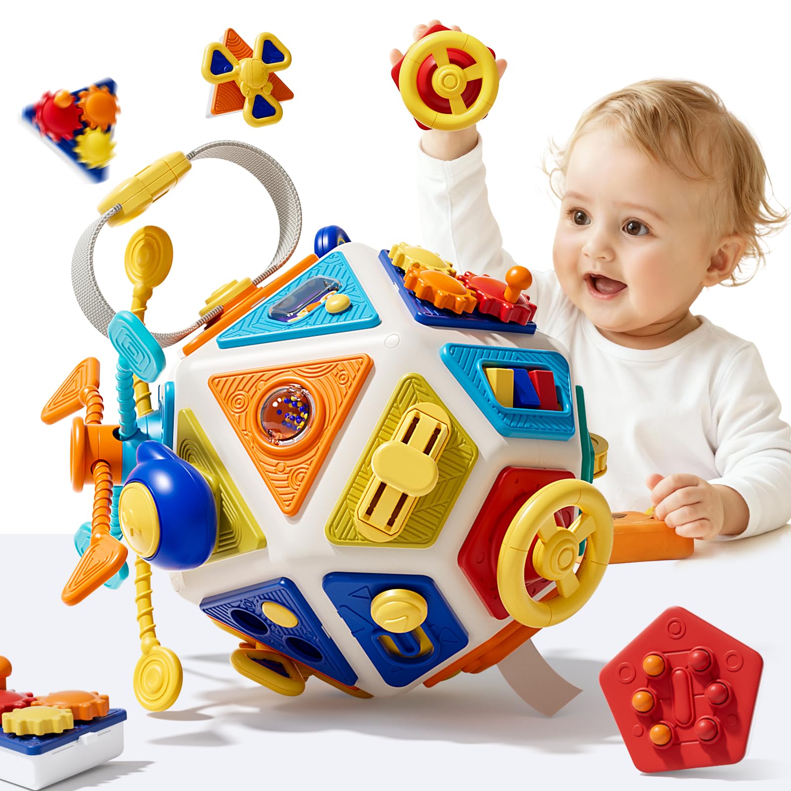 Oppvoci Busy Board pull-string enhances fine motor skills during play.