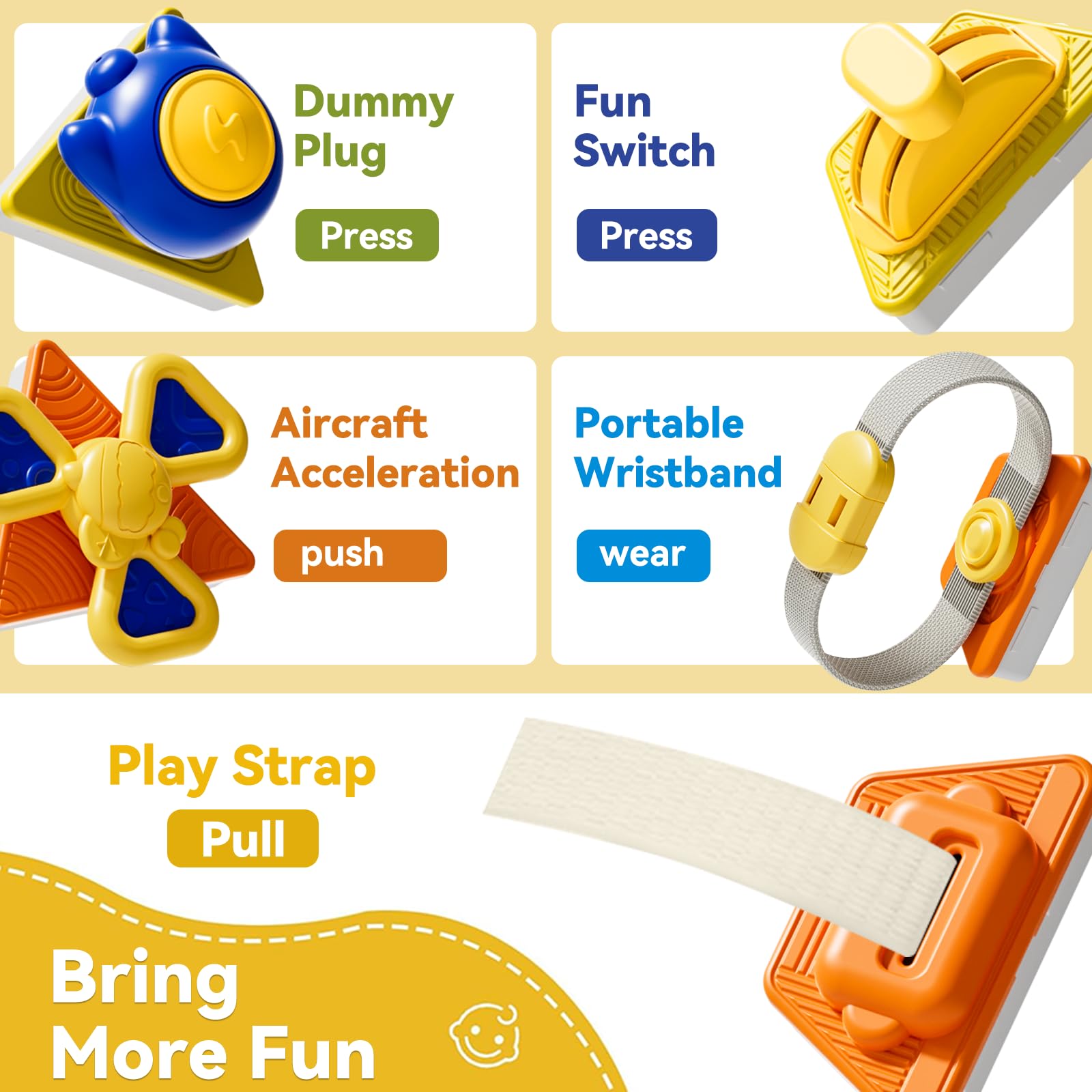 Oppvoci Busy Board simulated plug promotes tactile exploration for toddlers.