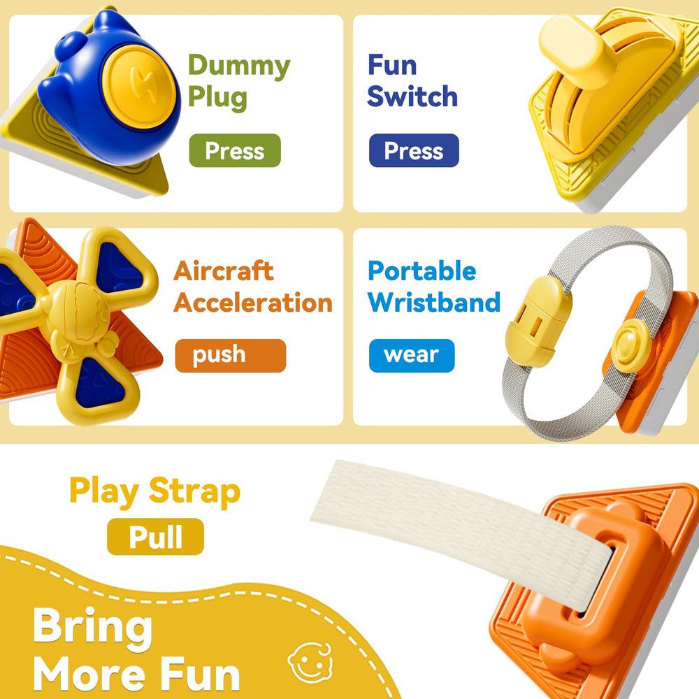 Oppvoci Busy Board simulated plug promotes tactile exploration for toddlers.