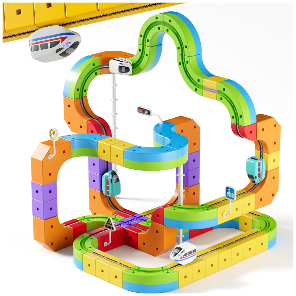 Oppvoci upgrade electric train set with 3D infinity track inspires imaginative layouts.