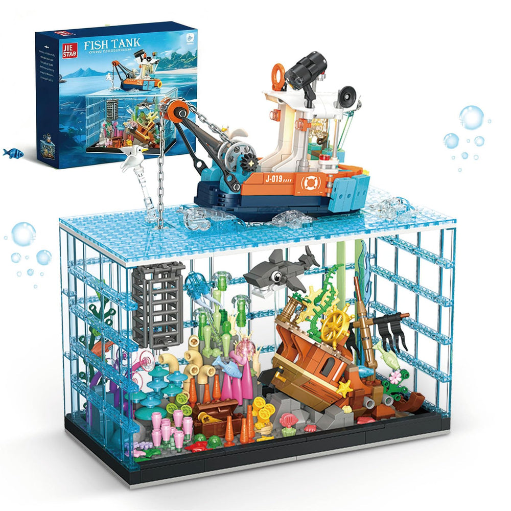OQMI Fish Tank Building Set front view for desktop display and imaginative play.
