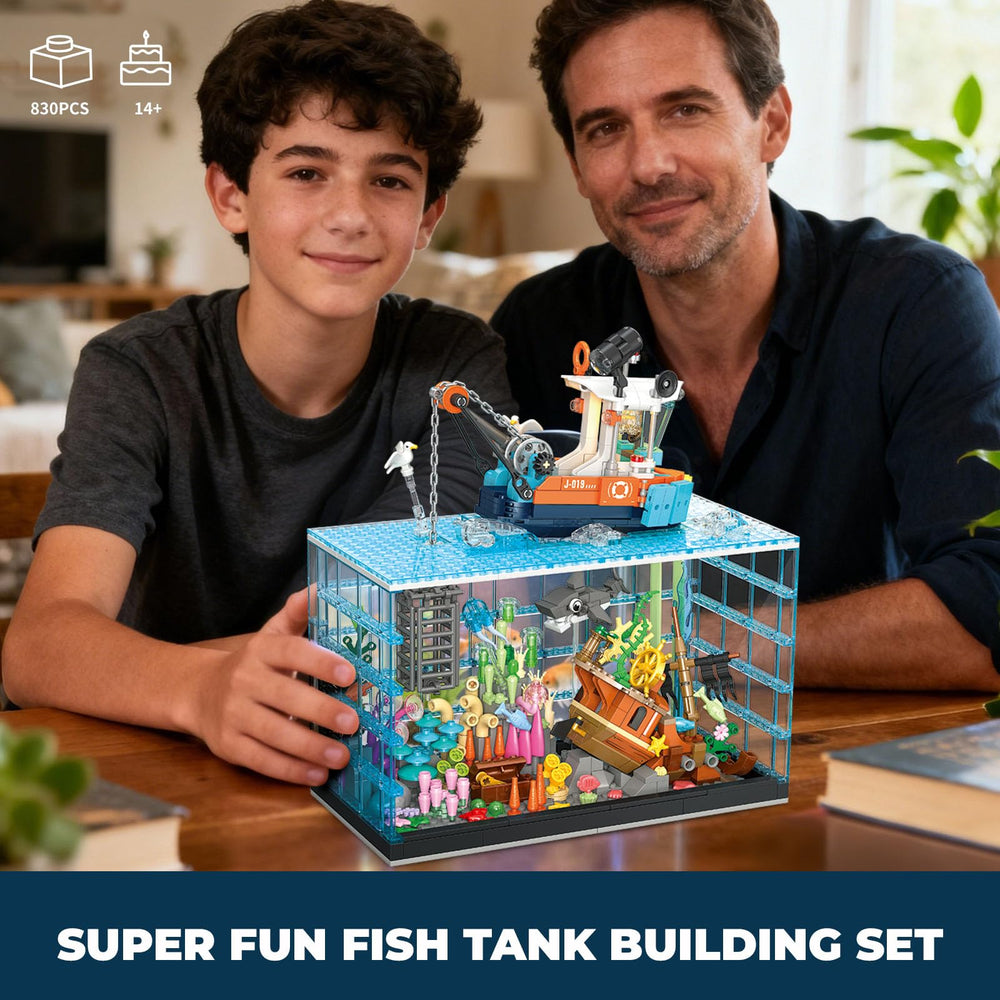 OQMI Fish Tank Building Set lighting key unlocks the illuminated scene.