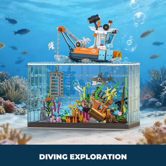 OQMI Fish Tank Building Set rescue yacht detail for creative building.